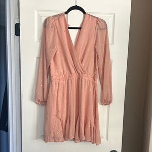 Francesca's Collections Peach Long Sleeve Dress with Gold Dots